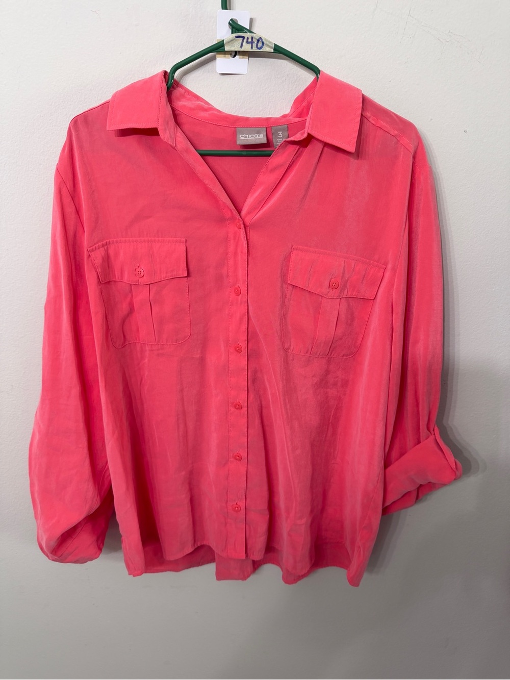 Women’s Chico’s Coral Pink Button Down Utility Blouse Size 3 XL 16-18
